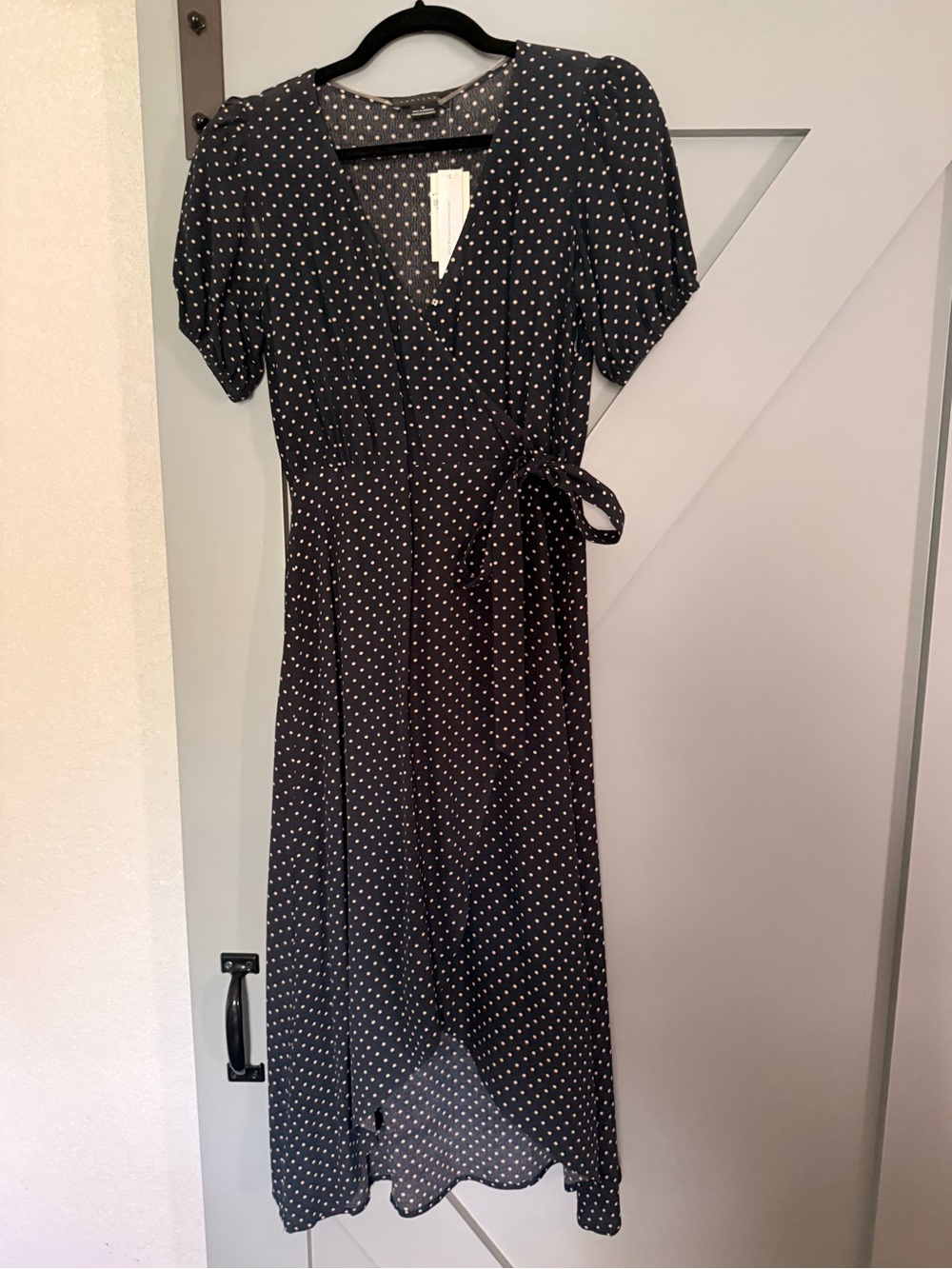 Black Polka Dot Wrap Midi Dress